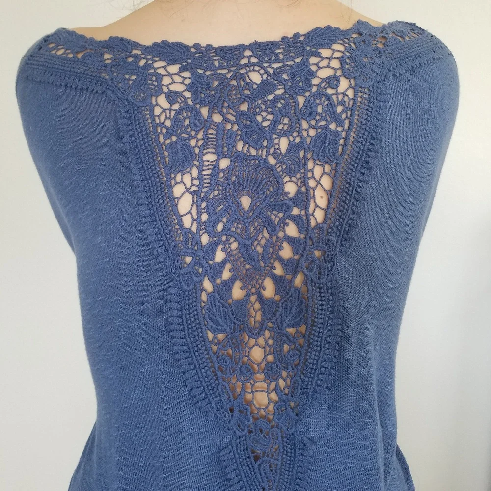 Blue Crochet Back Crop Top
